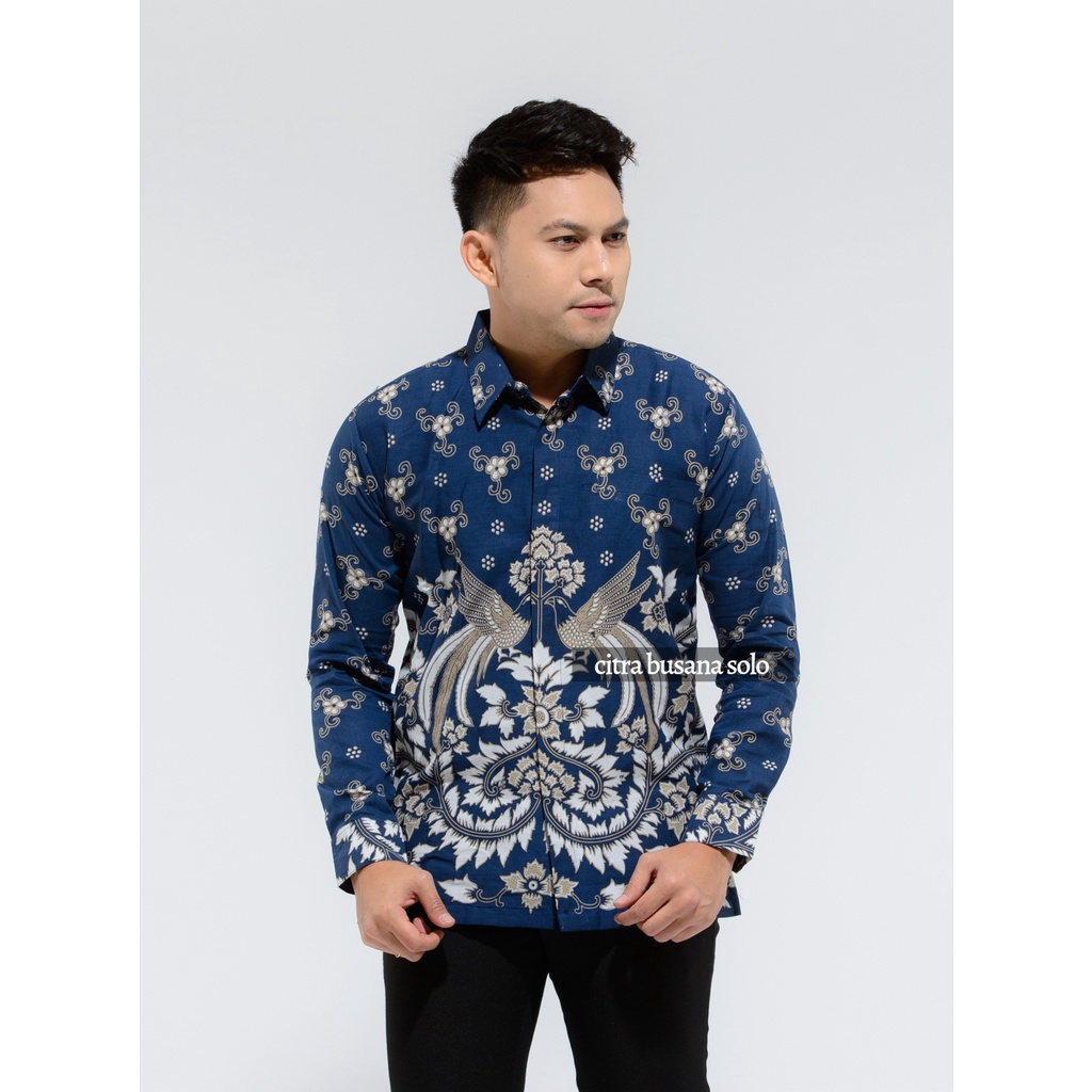 PEKSI KEMBAR BIRU Kemeja Batik Pria Full Furing Bahan Katun Sragenan