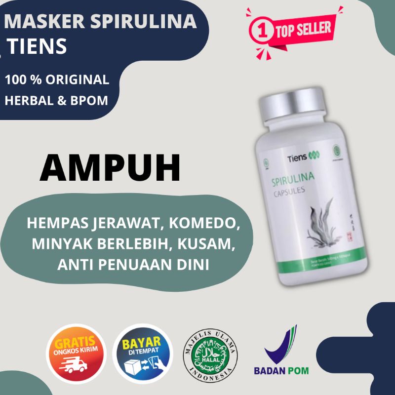 (TERLARIS) MASKER WAJAH SPIRULINA CAPSULES 1 BOTOL MASKER JERAWAT BEKAS JERAWAT BRUNTUSAN FLEK HITAM