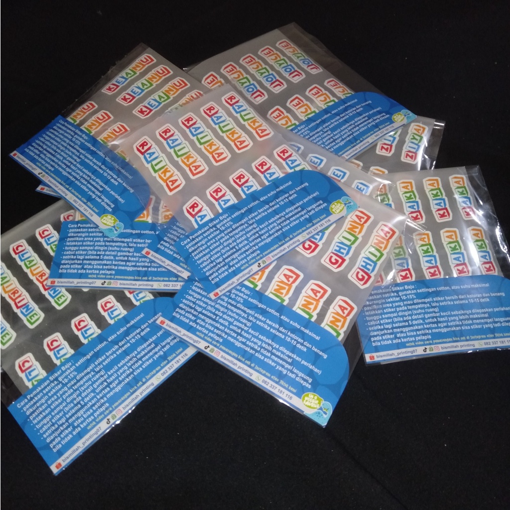 

[Minimal 6]Stiker Kain /Baju custom sablon setrika MIN 6 & KELIPATAN 6