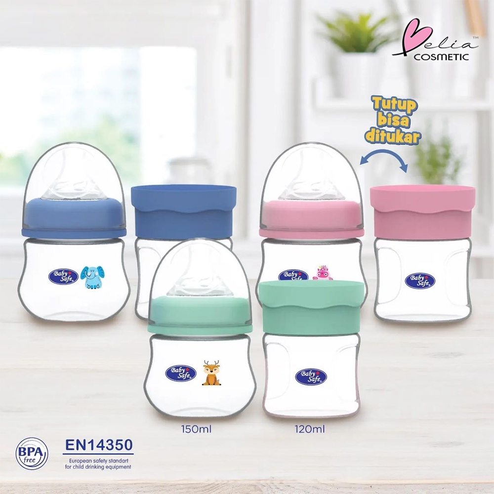 ❤ BELIA ❤ Baby Safe WNC2 Feeding Bottle 150ml &amp; Food Container WC2 120ml | Set Botol Bayi dan Tempat Snack | BPOM