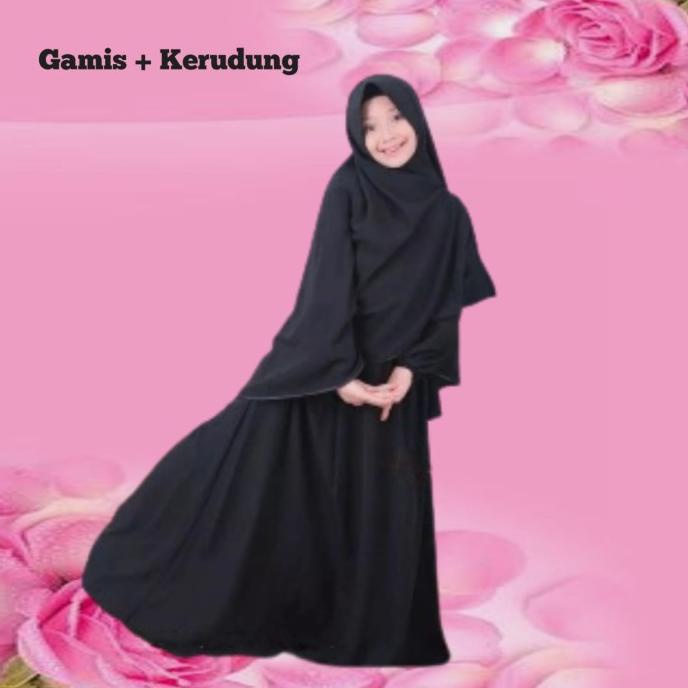 Best Gamis Syari Polos Anak Tanggung Perempuan Umur 11 12 Tahun - Hitam
