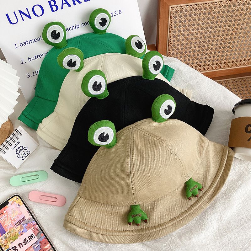 [littlecrab] Topi Bucket Motif Katak Dengan Mata Tangan Timbul Frog Bucket Hat Topi Nelayan Kodok High Quality Korean Style