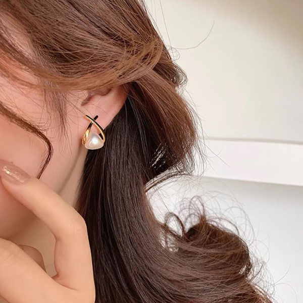 anting fashion mutiara geometric triangle pearl earrings jan315 (3F5)