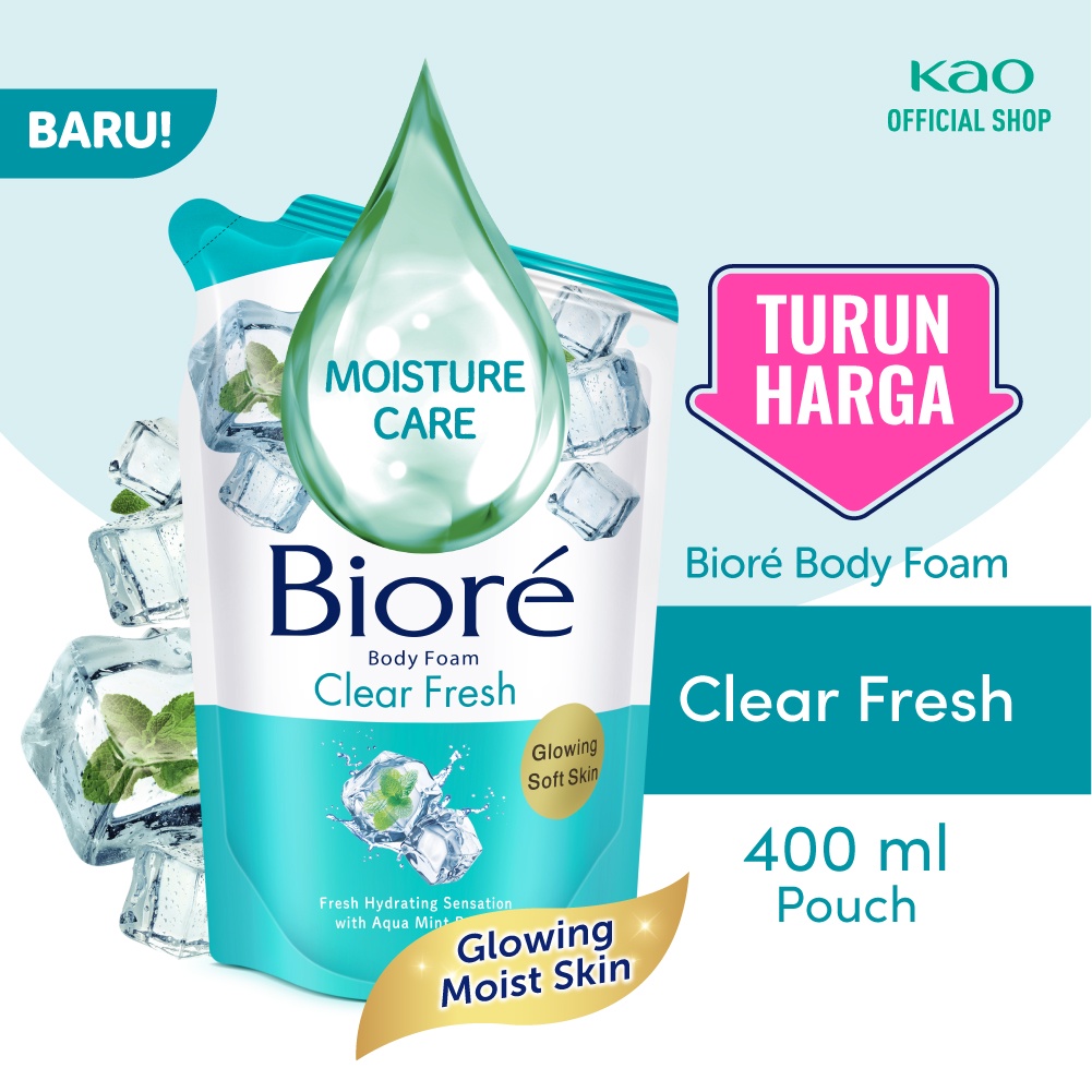 Biore Beauty Sabun Mandi Cair Pelembab Kulit Clear Fresh Aqua Mint Refill 400 ml - Sabun Cair Body W