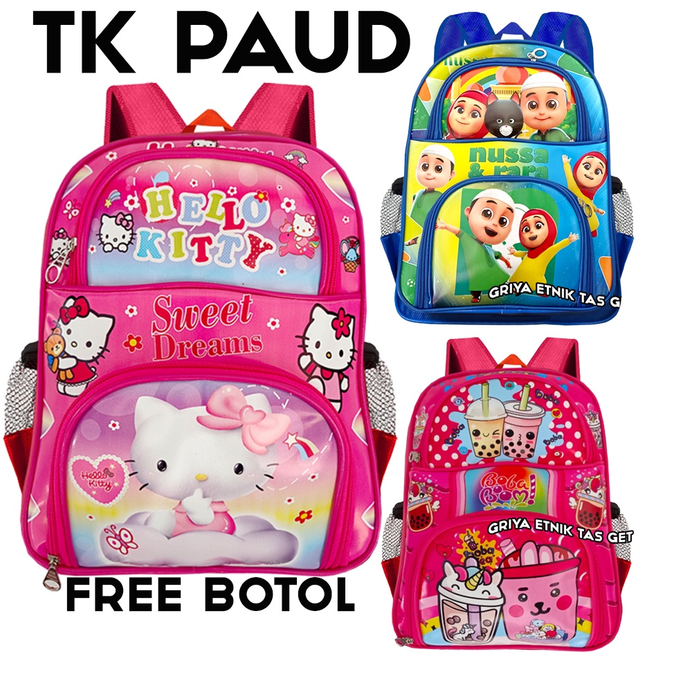 Tas Sekolah Anak TK Perempuan BONUS BOTOL MINUM Hello Kitty