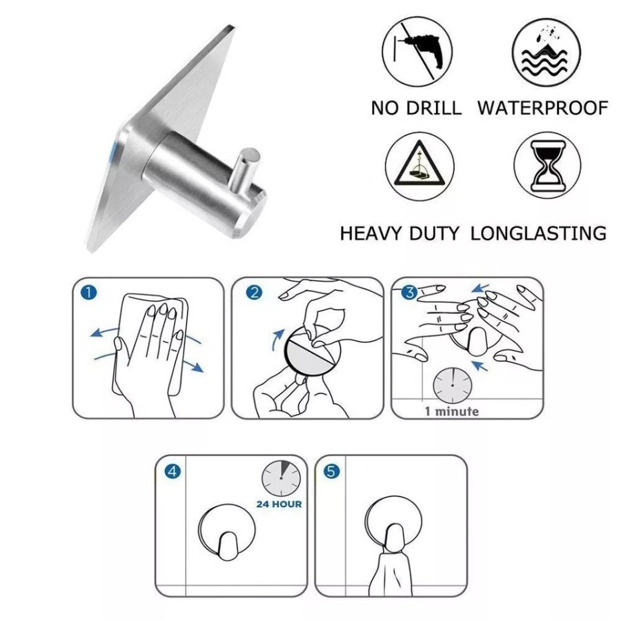 GANTUNGAN BAJU TANPA PAKU STAINLESS TEMPEL 3M HOOK HANGER GSS1H