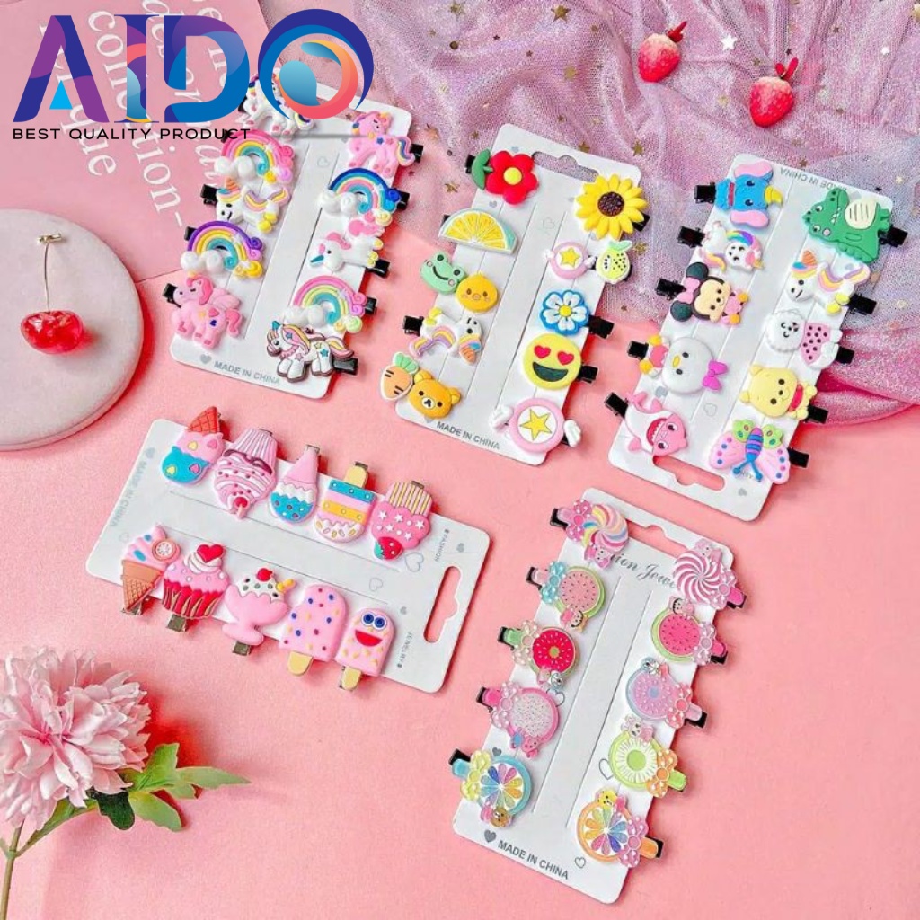 ED - 10PCS / SET JEPIT RAMBUT ANAK SET TERMURAH / JEPITAN RAMBUT ANAK MOTIF KARAKTER KARTUN SMS Jepit Rambut Anak Perempuan Lucu 10 in 1 Jepitan Rambut Fashion Karakter Jepitan Hair Pin Gaya Korea Kids Unicorn Ice Cream Import Murah