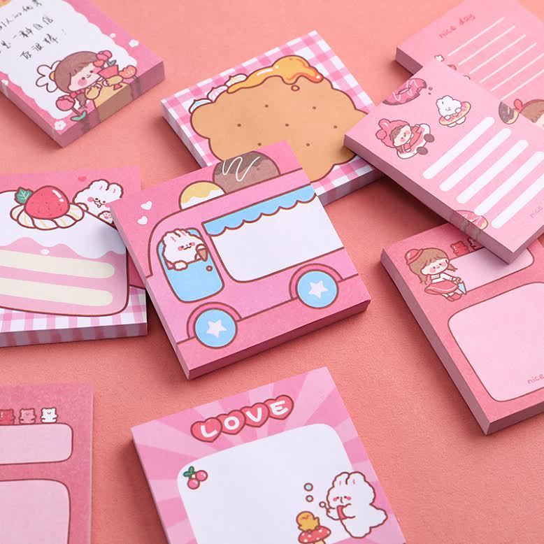 OVERFLOWS.ID STICKY NOTE AESTHETIC MEMO PAD TEMA PINK / STICKY NOTE RABBIT PINK