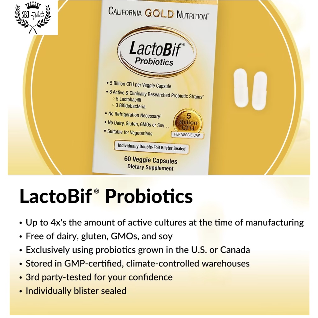 California Gold Nutrition LactoBif 5 Probiotics PROBIOTIK 60 caps Veg Made In USA Probiotik anak dan dewasa