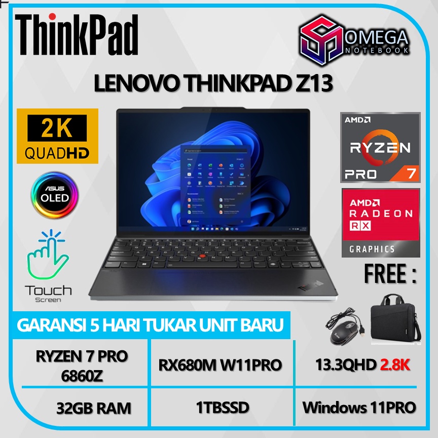 Lenovo Thinkpad Z13 OLED Touch Ryzen  7 PRO 6860Z 32GB 1TSSD RX680M Windows 11PRO 13.3 QHD 2.8K