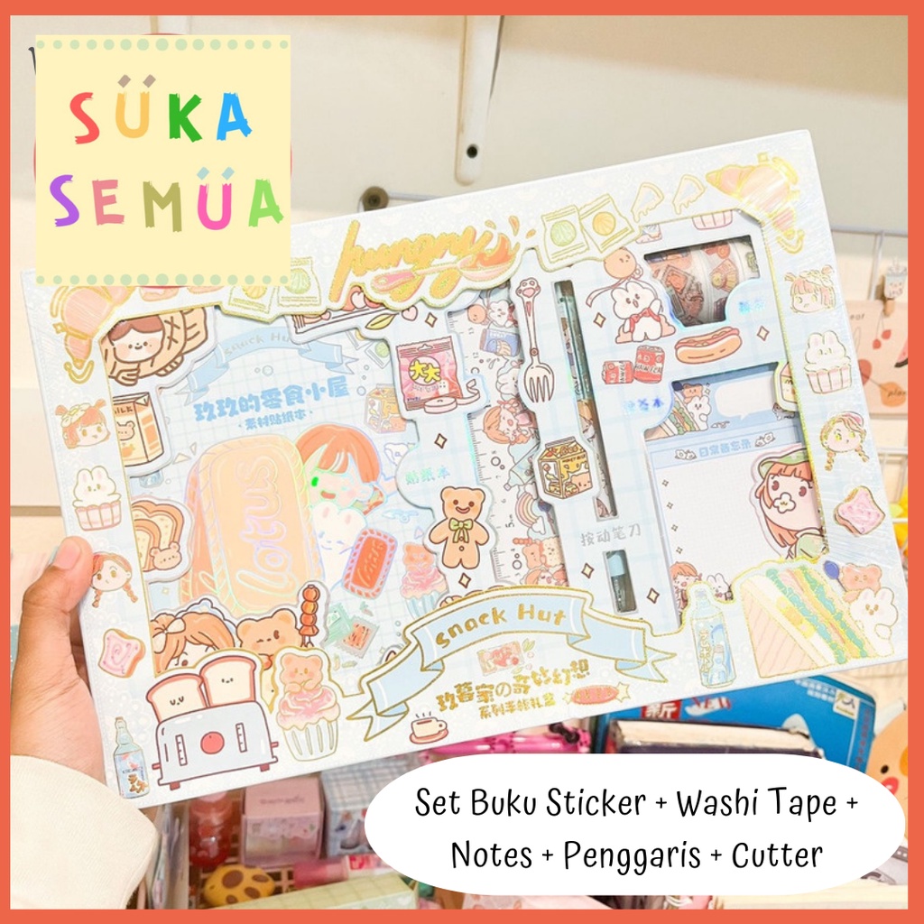 

Set isi 5 : Buku Stiker + Washi Tape + Notes + Penggaris + Cutter // JBE-SCH Sweet Story - Decorative Sticker in Box / Kawaii Aesthetic Deco Jurnal Kertas - Paket Pisau Pemotong & Selotip Solasi Isolasi Hias Gambar & Buku Kecil dalam Kotak - COD instant