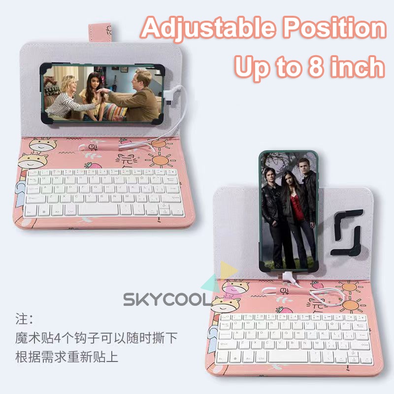 OTG Keyboard untuk Android Phone Holder PU Cover fit dari 6-8'' dengan Mouse Opsional Universal Tipe C dan Micro USB