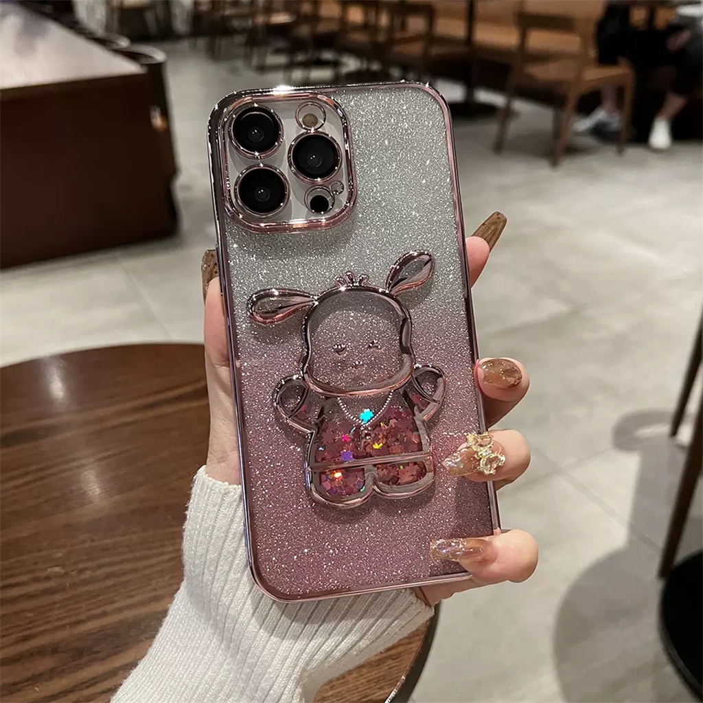 Luxury Flow Liquid Dog Untuk Kamera Pelindung Lensa Film Case iPhone 14 Pro Max Plus Case iPhone 13 12 Pro Max Kartun Menyenangkan Perlindungan Shock Jernih TUP Lembut Penutup Belakang