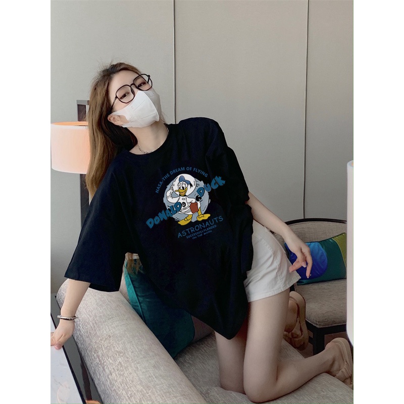 XIAOZHAINV Kaos Atasan Wanita Donald Duck Pattern Lengan Pendek A0318