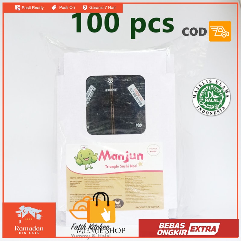 

Manjun Triangle Onigiri Sushi Nori 100 lembar Halal Import Korea
