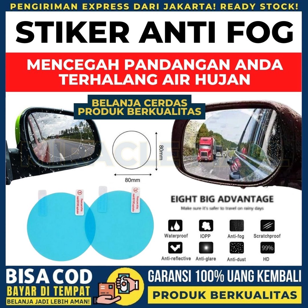 Sticker Anti Fog Kaca Film Anti Embun Spion Bulat Minyak Debu Bekas Air Silau Lampu Hujan Kotoran No