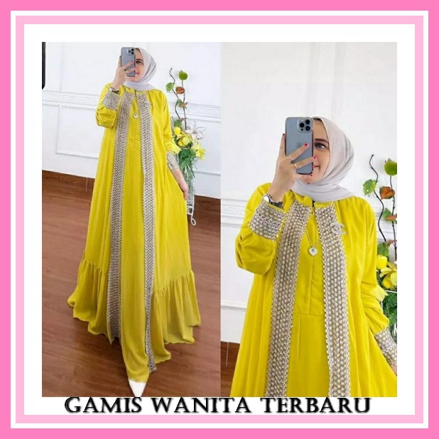 Gamis Indira New 2023 Bahan Armani Silk Mewah Murah Tebal Dan Mengkilap Busui Frendly Lingkar Dada 1