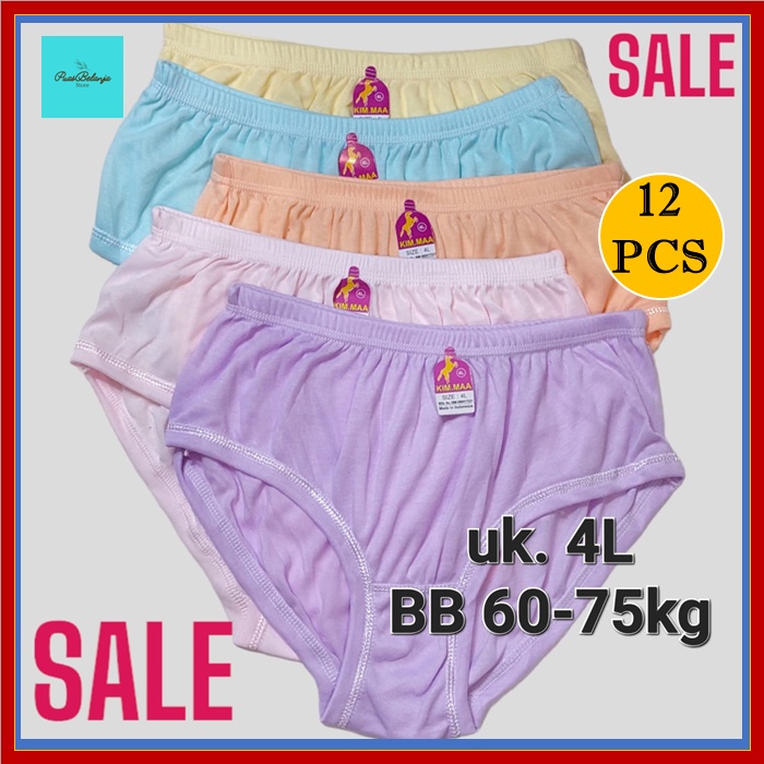12pcs Celana Dalam Wanita Jumbo XXXL CD Wanita Polos Katun CD Ibu Hamil Jumbo 4L