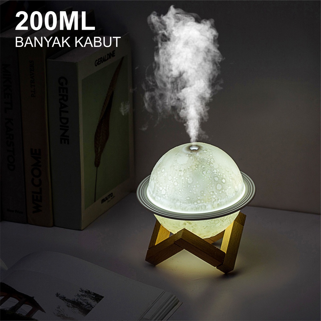 [ PAKET BUNDLING ] Moi 200ML Humidifier Diffuser Air Purifier Aromaterapy | Beautiful Night Light Planet