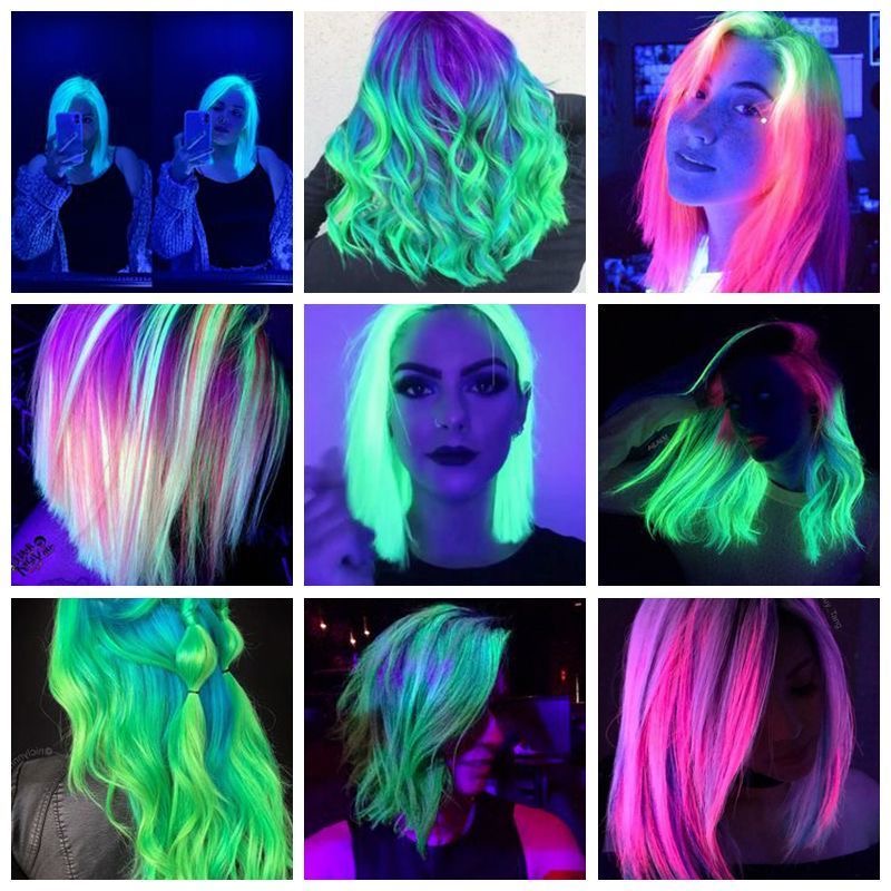 Rambut palsu hair clip glow in the dark panjang pendek sambung wanita untuk anak cewek remaja dewasa perempuan extension warna warni rainbow yang cantik