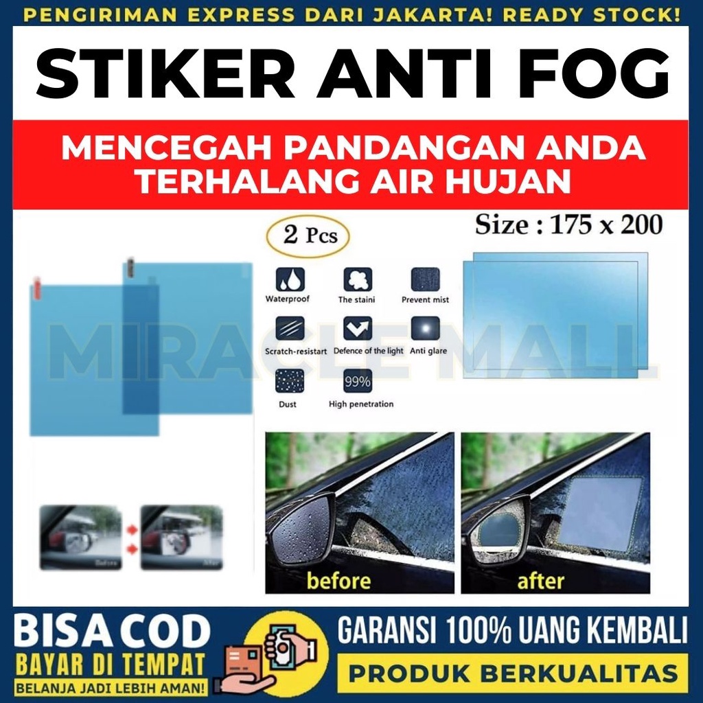 Stiker Anti Fog Kaca Jendela Mobil Film Anti Embun Spion Minyak Debu Bekas Air Silau Lampu Kotak Huj