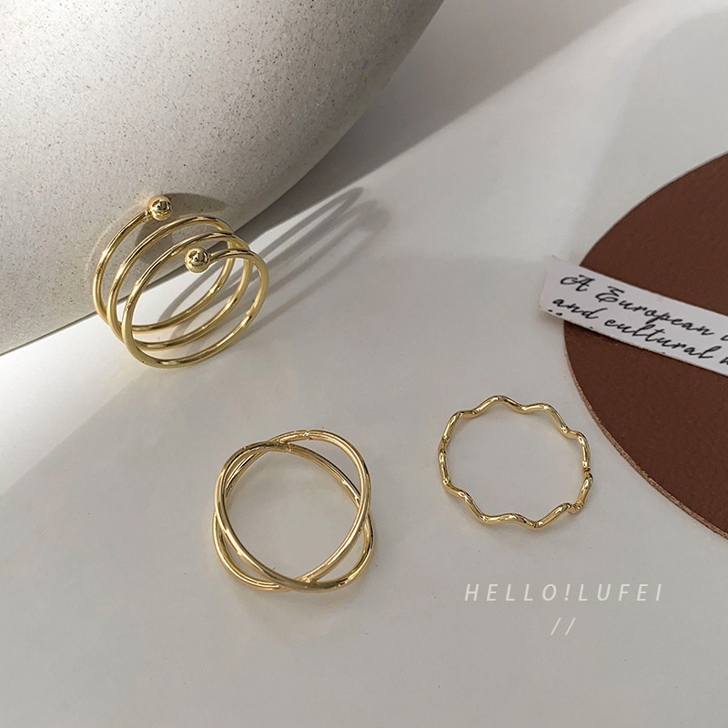 Set Cincin Temperamen Elegan Perhiasan Wanita Gaya Lucu