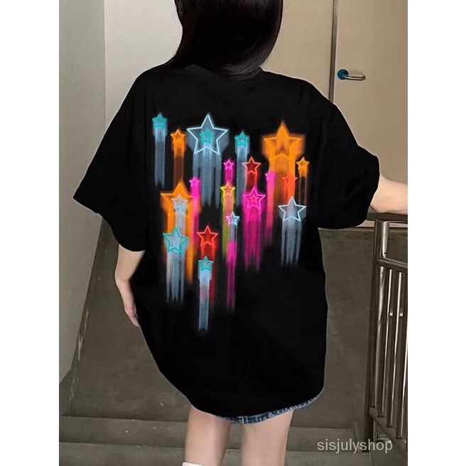 [✅BISA COD] #Sisjuly# Kaos Aprikot Wanita / Atasan Katun Lengan Pendek / Motif Grafiti Baru Wanita