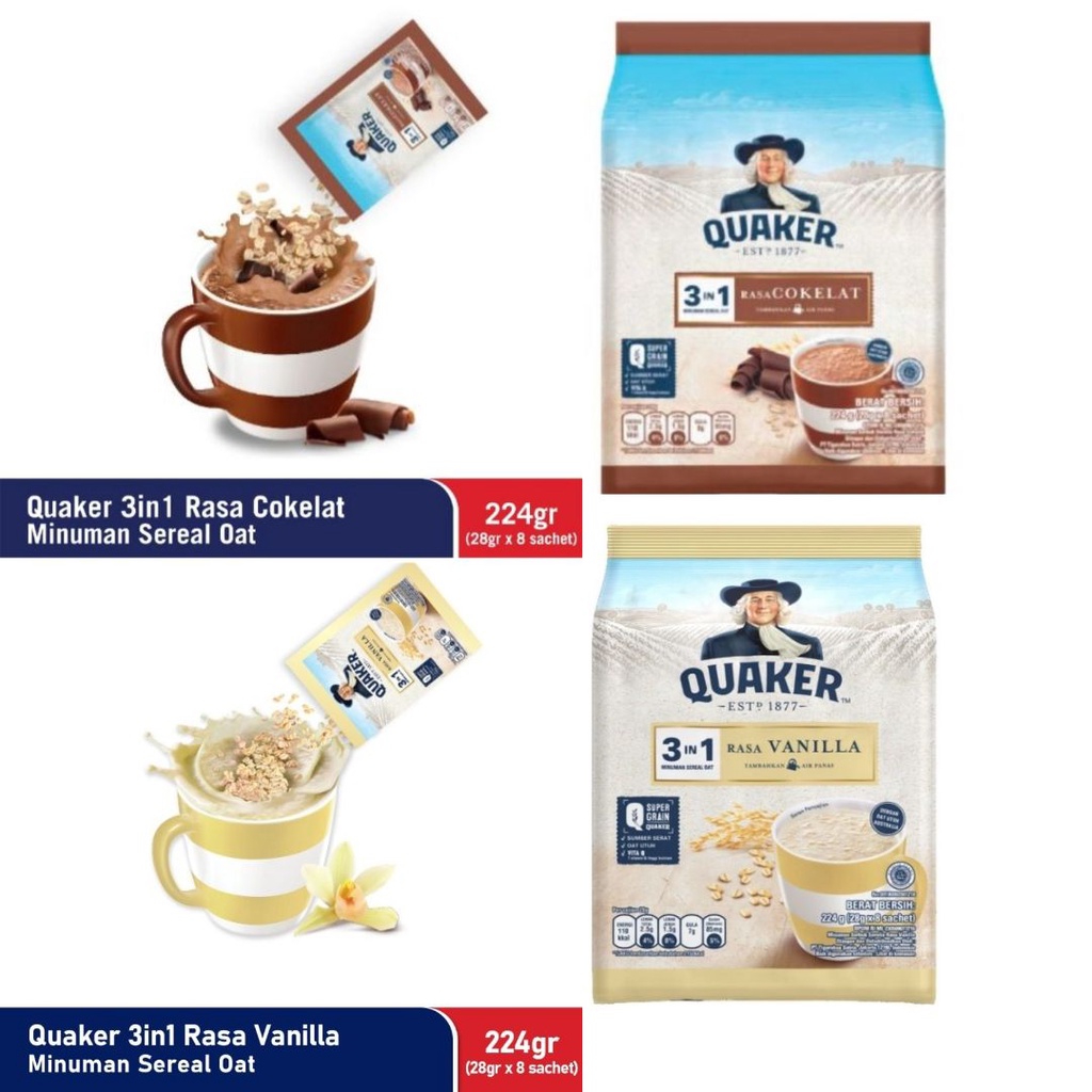 

Quaker 3in1 Minuman Sereal Oat Vanilla Coklat Cokelat