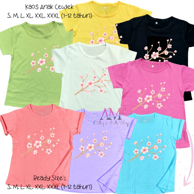 Baju kaos anak cewek 3-12 tahun motif Sakura