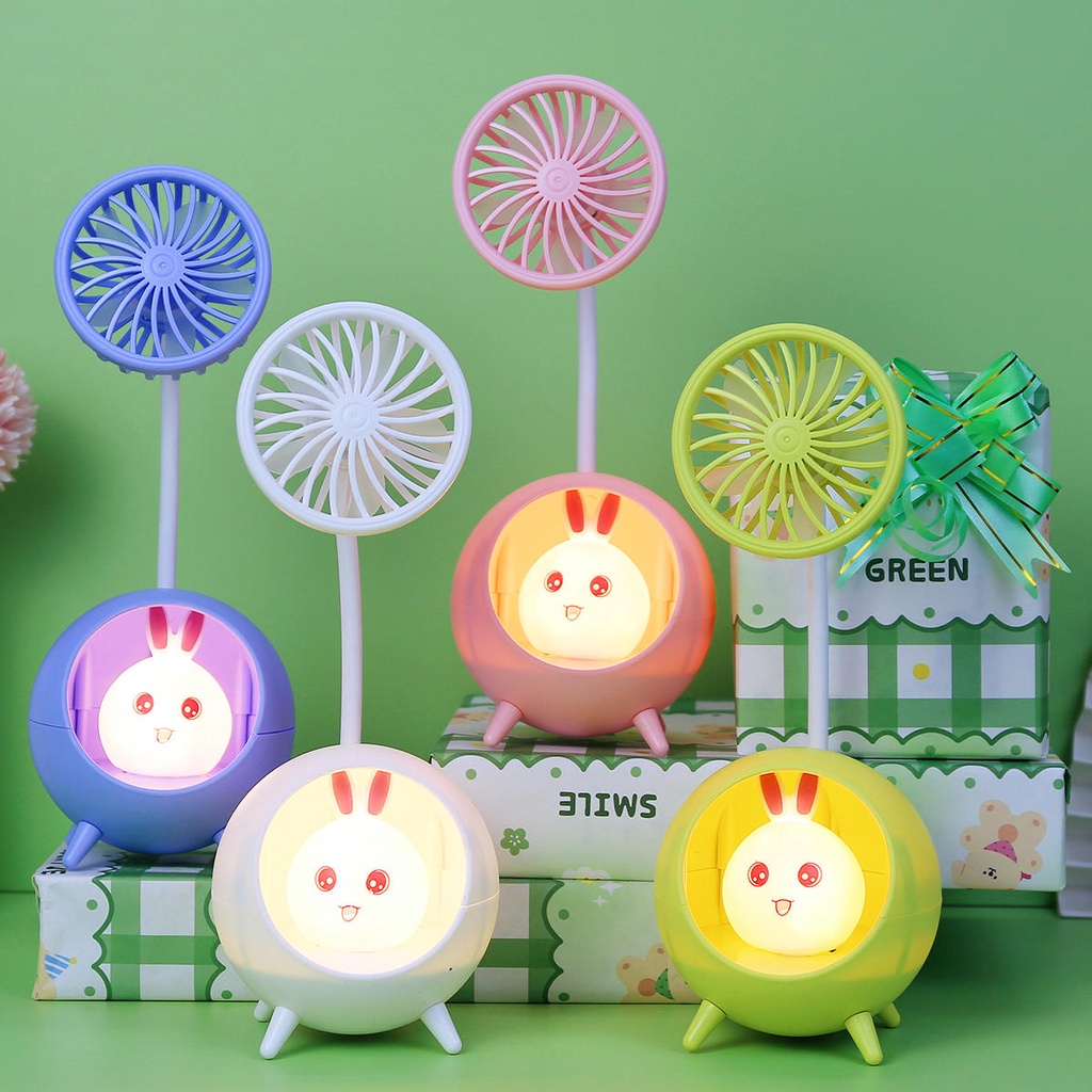 Lampu Kipas Meja Belajar Desktop Fan Lamp Portable Karakter LED - Kenji Shop