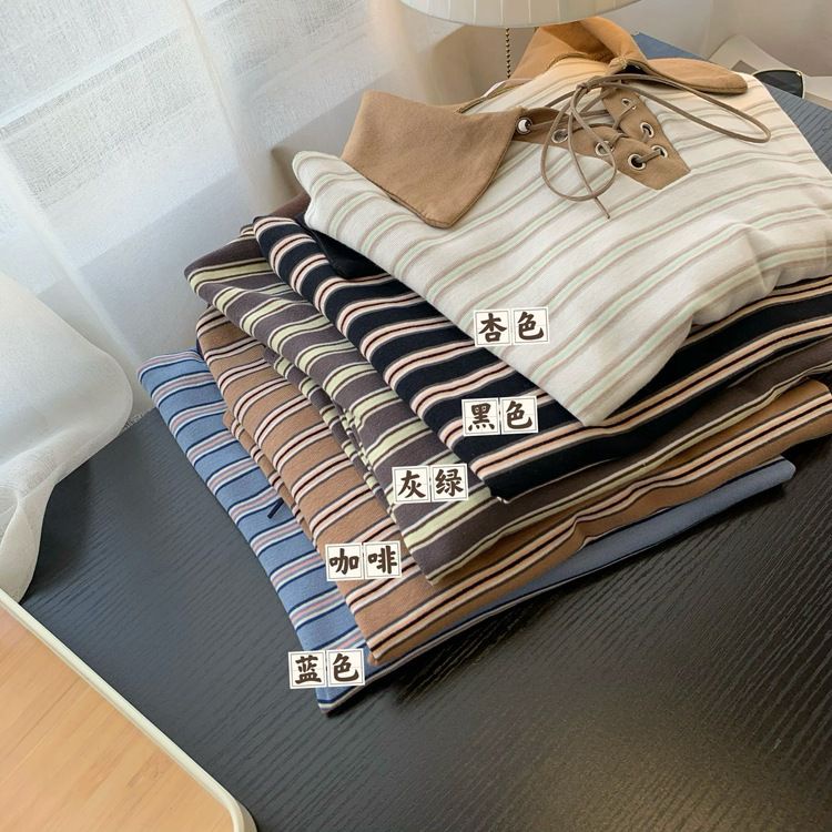 BEARYJEANS Korean Stripes Shirt Kaos Polo Motif Garis Wanita Premium Import - BJ063