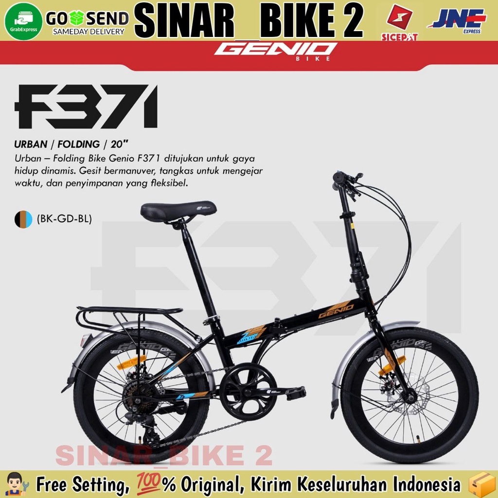 Sepeda Lipat 16 &amp; 20 Inch GENIO F 371 Boncengan  Rem Cakram 7 Speed