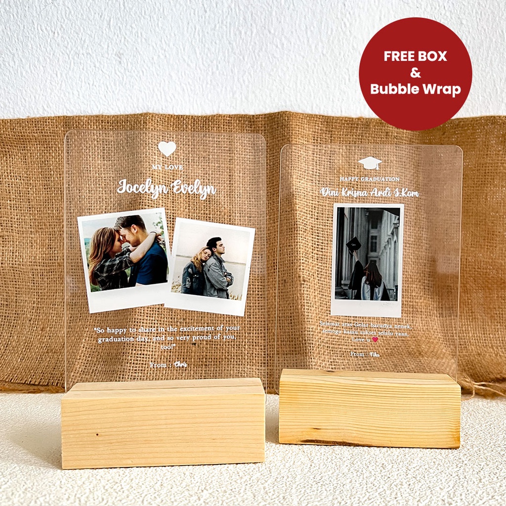 Kado Akrilik LED Custom Foto Model Polaroid Akrilik Lampu Tidur LED Cocok untuk Hadiah Pacar Wisuda Ultah