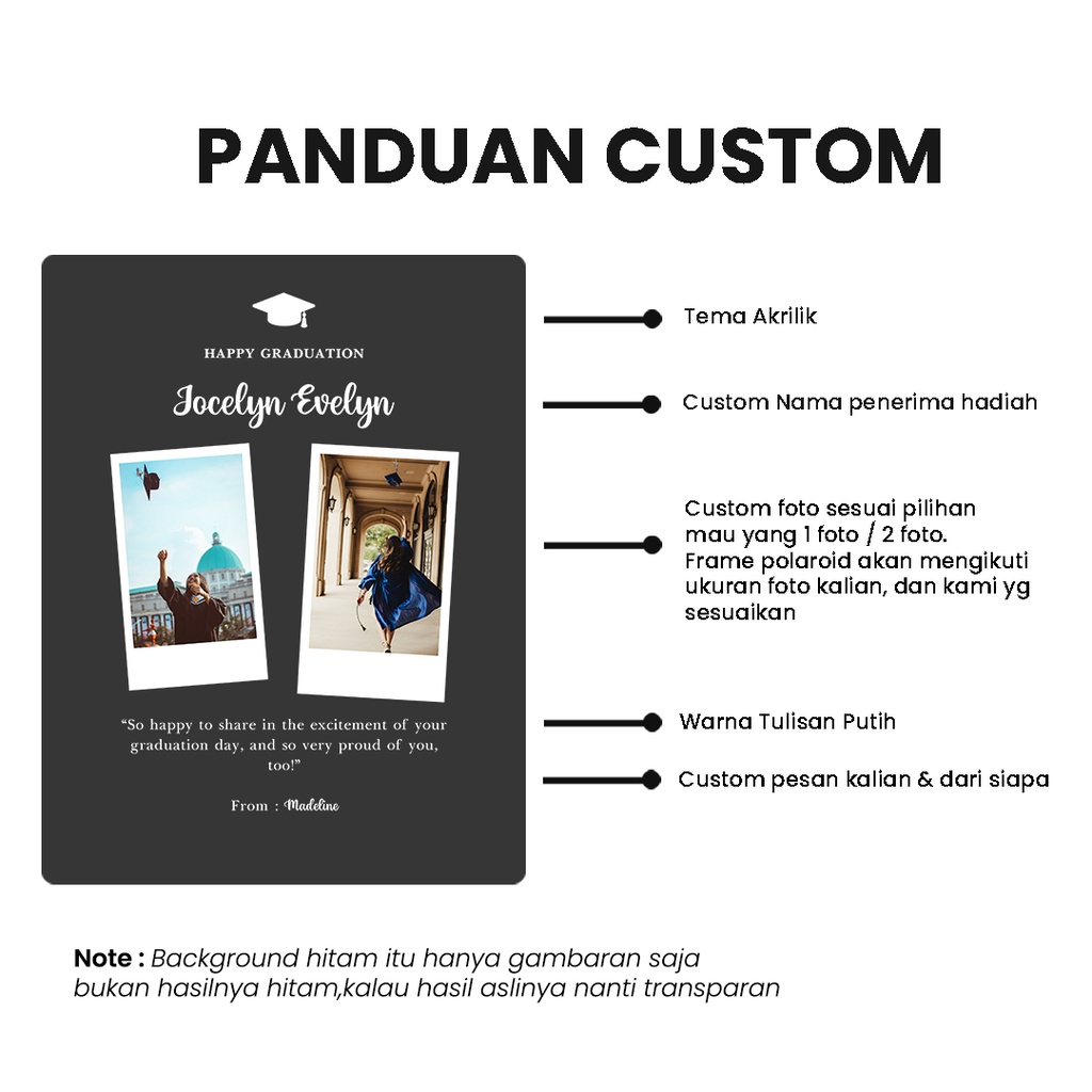 Kado Akrilik LED Custom Foto Model Polaroid Akrilik Lampu Tidur LED Cocok untuk Hadiah Pacar Wisuda Ultah