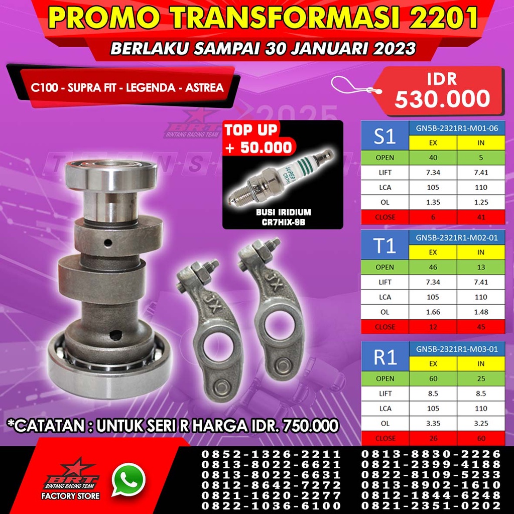 MASTER CAMSHAFT / NOKEN AS + ROCKER ARM C100 / SUPRA FIT / ASTREA GRAND / LEGENDA BRT