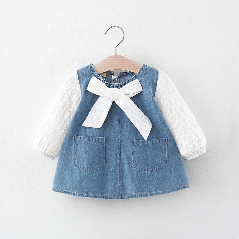 DRESS DENIM ATASAN ANAK PEREMPUAN USIA 0-4 TAHUN WARNA PUTIH DAN PINK