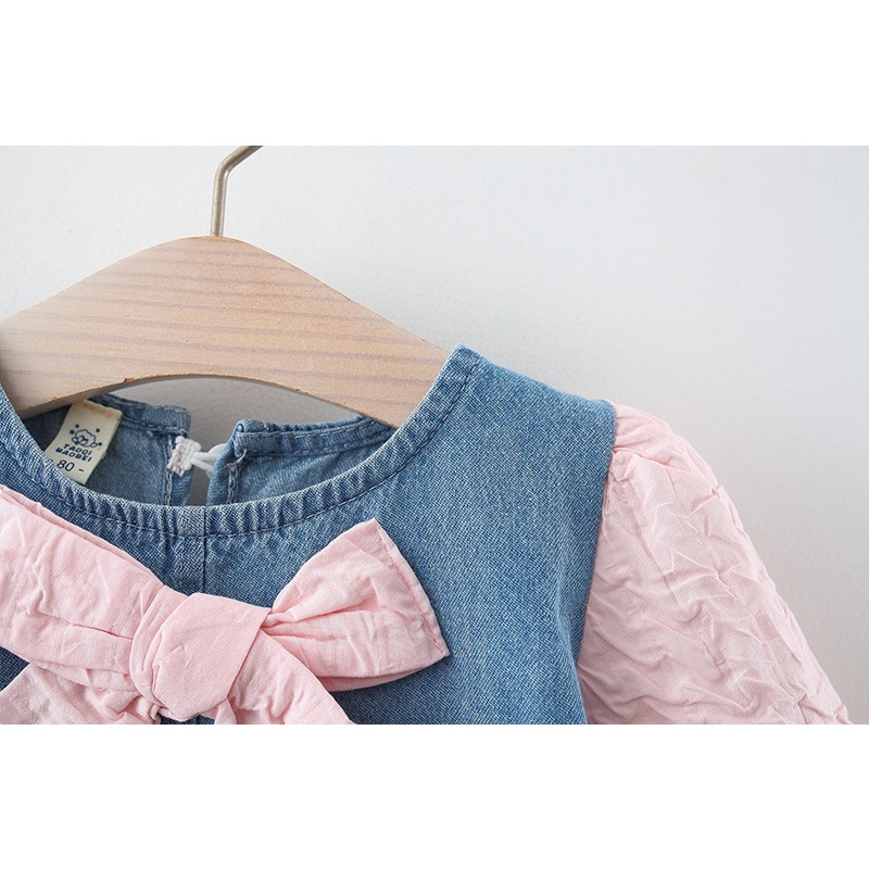 DRESS DENIM ATASAN ANAK PEREMPUAN USIA 0-4 TAHUN WARNA PUTIH DAN PINK