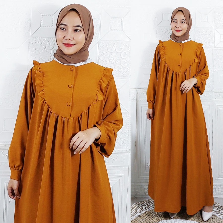 CARLINA AFWA PREMIUM CRINGKLE AIRFLOW GAMIS PANJANG JUMBO BUSUI WANITA CANTIK