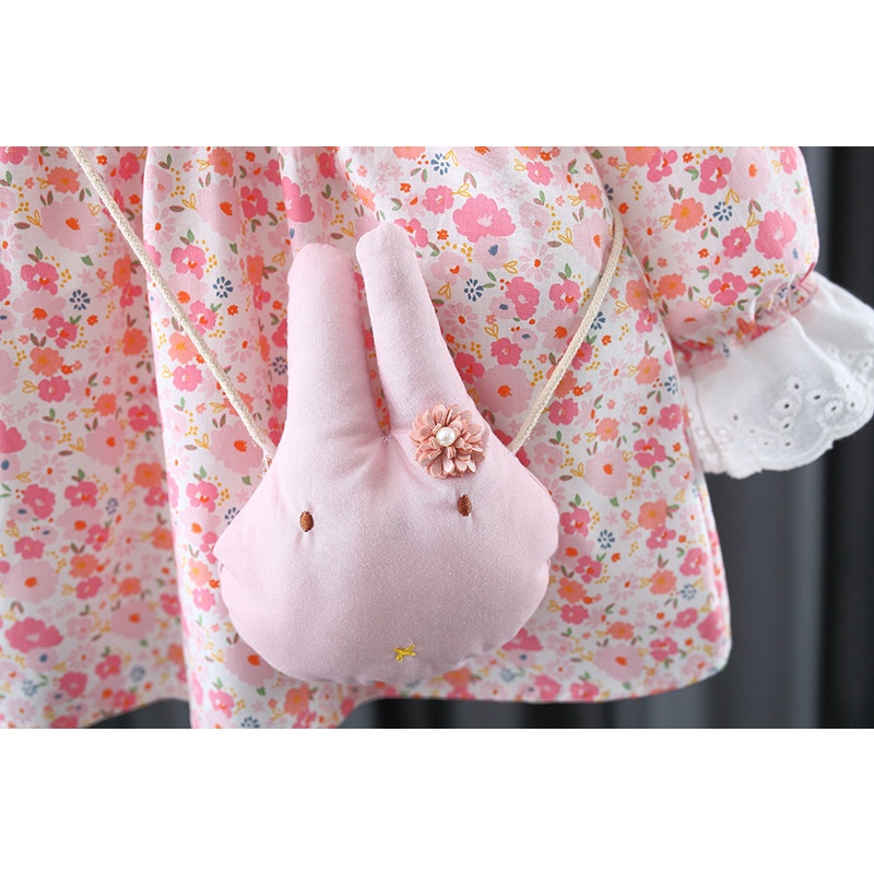 *NEW* ATASAN ANAK PEREMPUAN 0-4 TAHUN MOTIF BUNGA-BUNGA WARNA PINK FREE TAS KELINCI SEBAGAI AKSESORIS