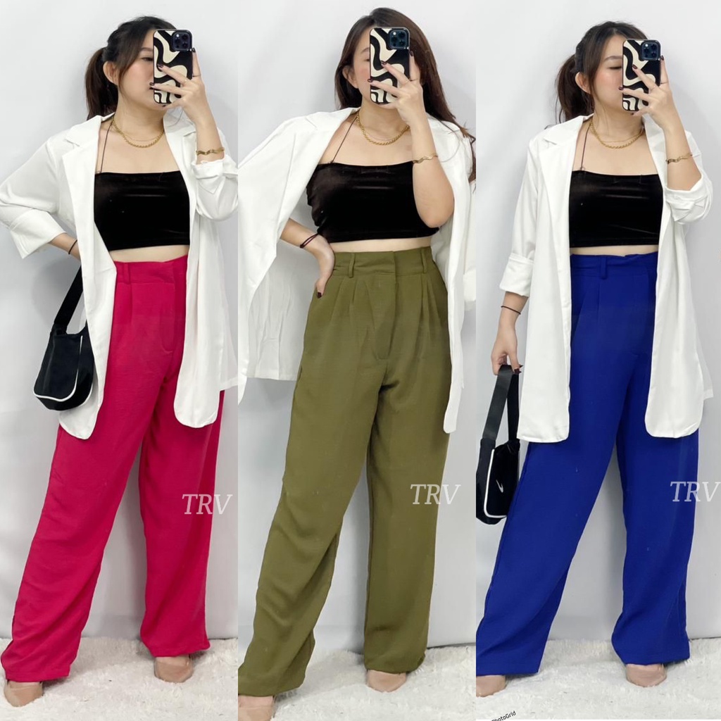 Celana Panjang Wanita Cringkle Airflow Anti Ngatung / Hailey Pants / Celana Panjang Kulot Crinkle Highwaist Wanita Loose Cullotes Pants / SJJ