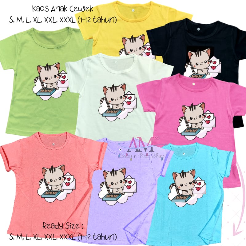 Baju kaos anak cewek 3-10 tahun motif CATLETTER