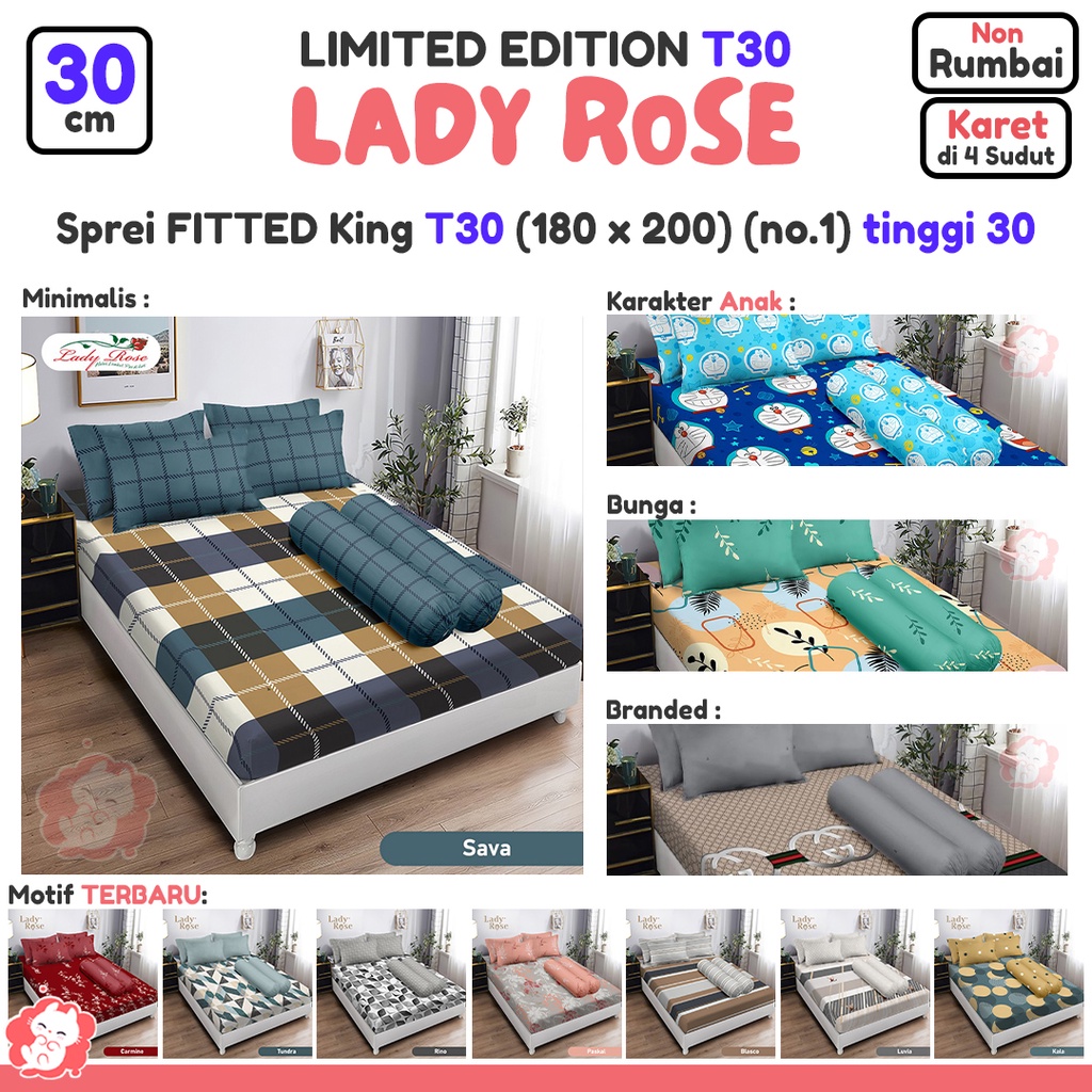 [LIMITED EDITION] Sprei King T30 (180 x 200) LADY ROSE tinggi 30