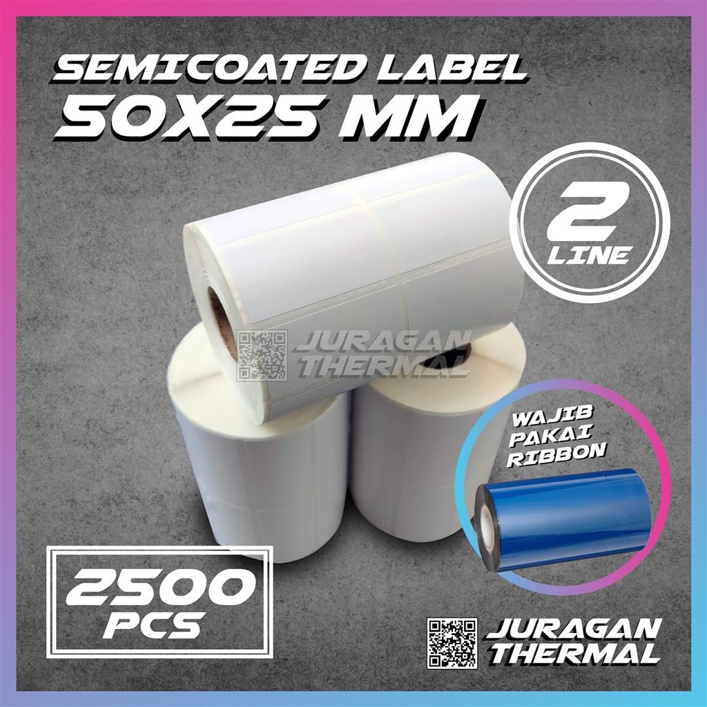 

Sticker Label Semicoated 50 x 25 mm 2 LINE Stiker Barcode 50x25 mm