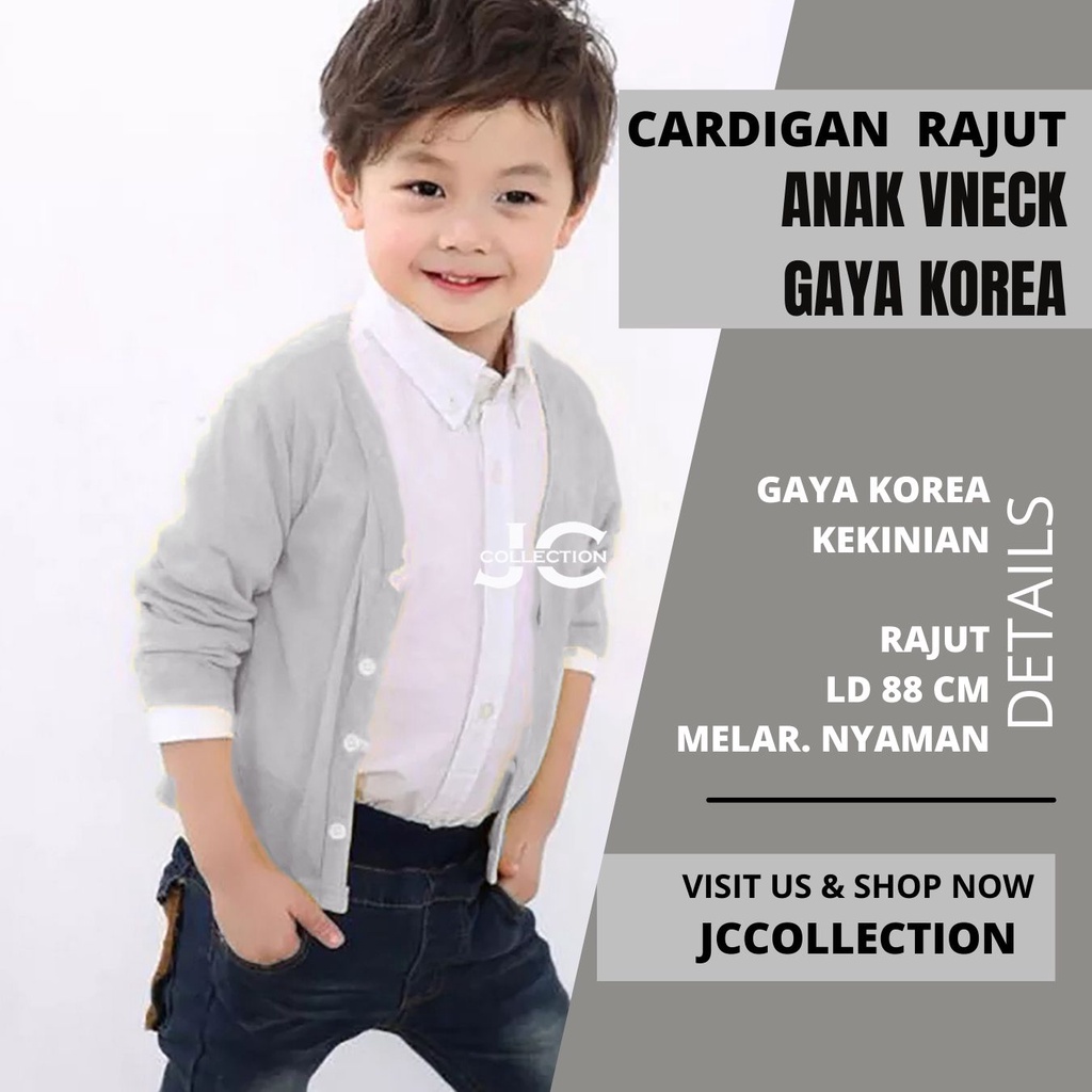 Kardigan Anak Cowok Leher V Wesley / V-Neck Boy Cardigan Teens Umur 7 - 13 Tahun - JCCollections