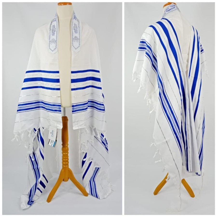 Selendang Doa BLUE-SILVER Acrylic Tallit Gadol 145x190cm by Israel (Kosher)