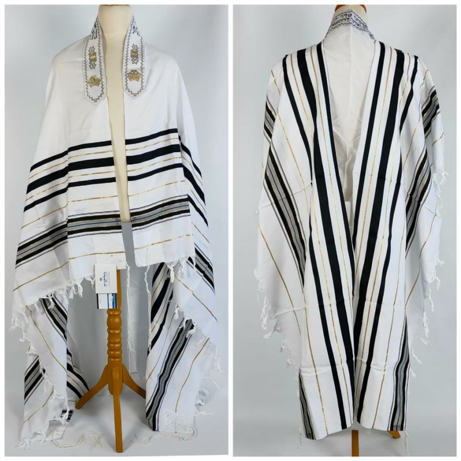 Selendang Doa BLACK-GOLD Acrylic Tallit Gadol 140x190cm by Israel (Kosher)