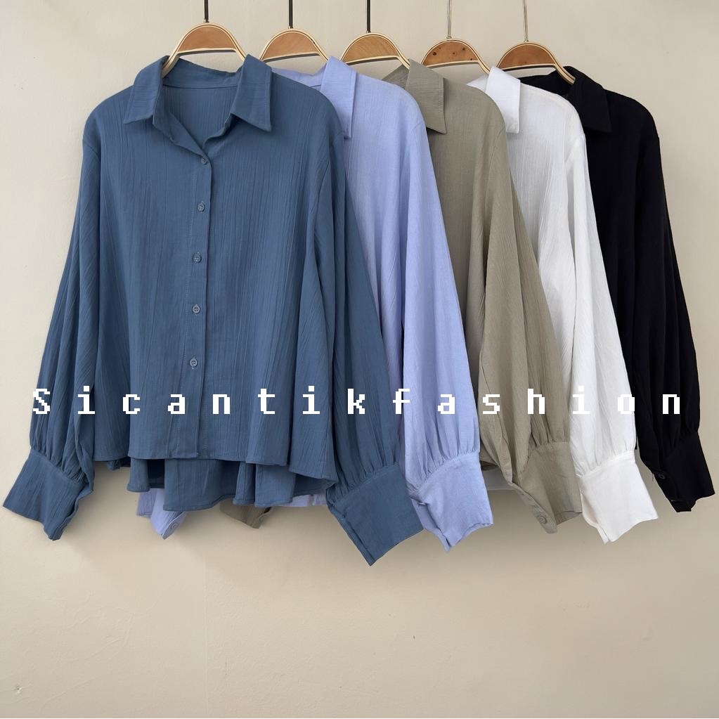 Kemeja Oversize Wanita Linen Crinkle / Kemeja Korean Model Belakang Rempel