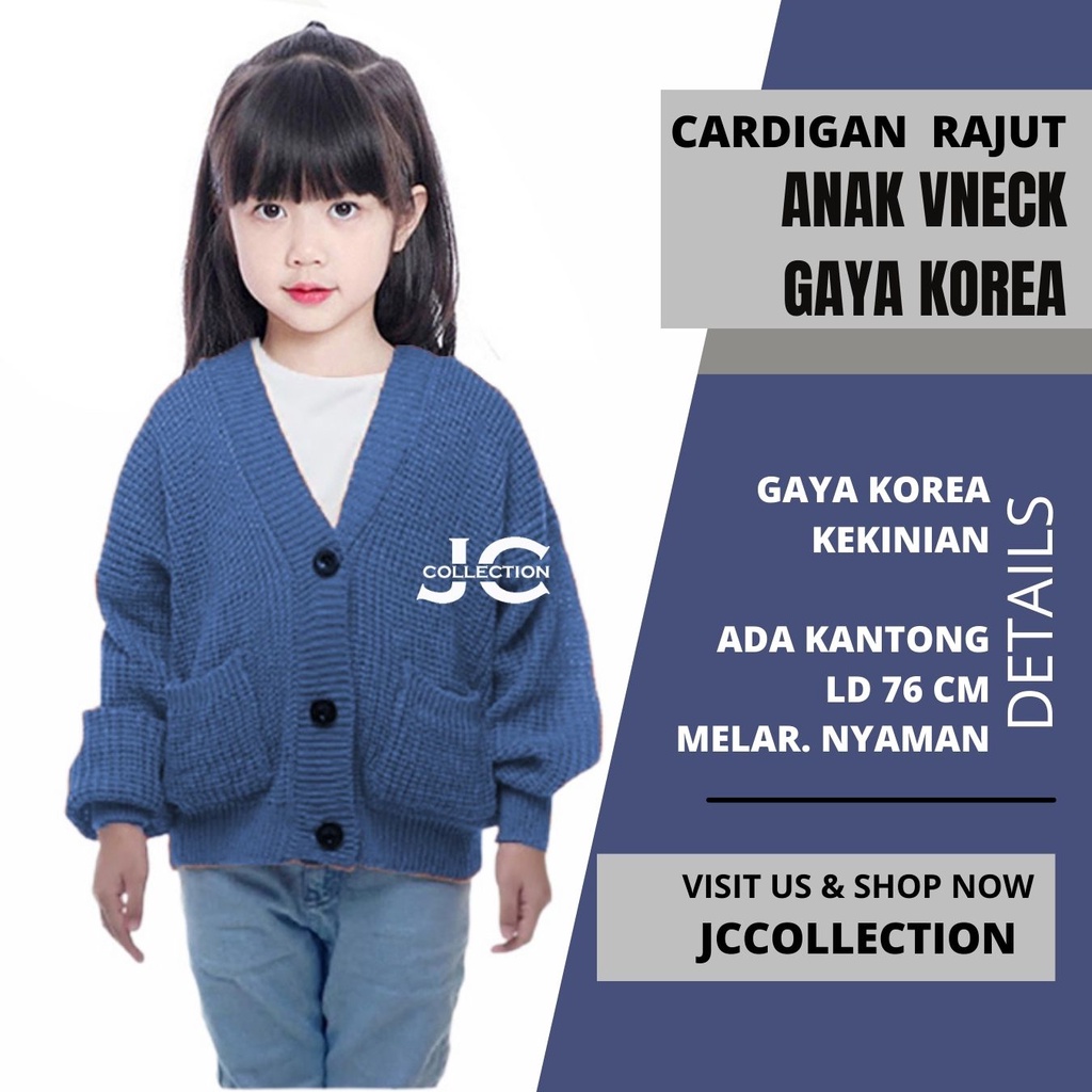 Cardigan Rajut Anak Perempuan Umur 2 Tahun - 9 Tahun Leher V Cherry / Kardigan Anak Remaja Kantong JCCollections