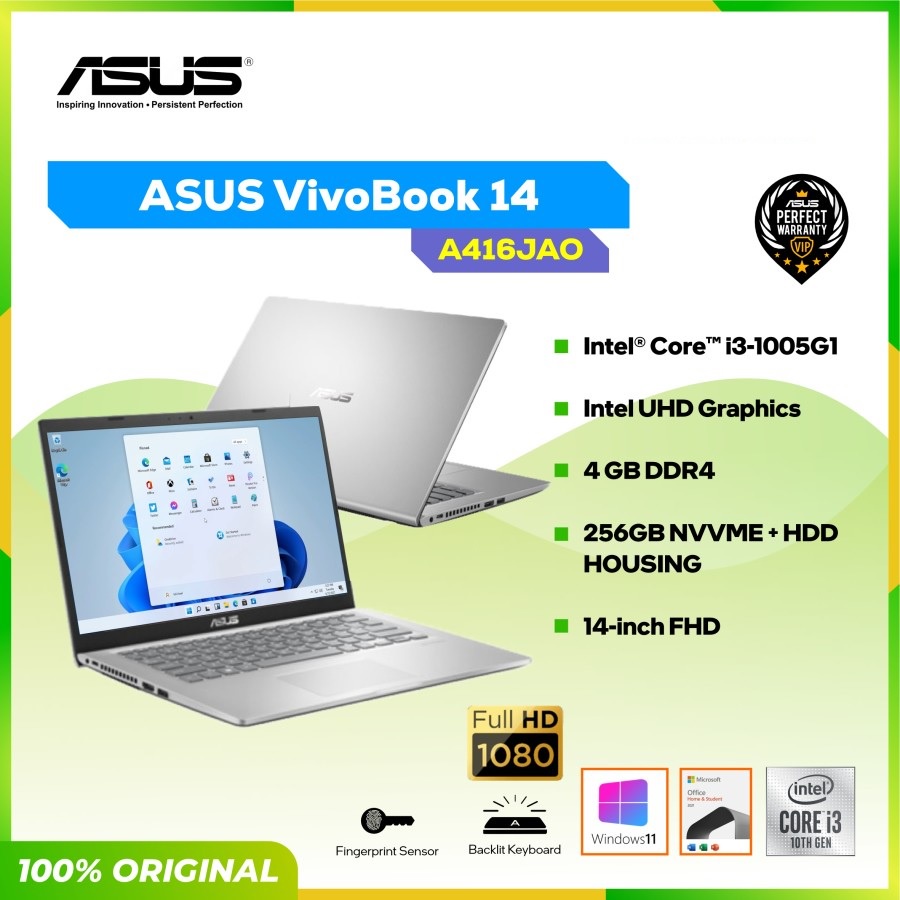 ASUS VIVOBOOK A416JA i3-1005G1 4GB 256GB 14&quot; FHD OHS W10 BACKLIGHT