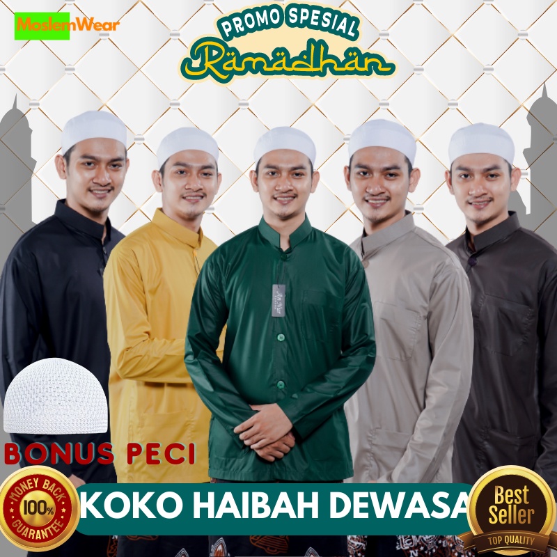 Baju Kokoh Haibah Ammu Premium Pria Saku Samping Merk Annur Lengan Panjang Baju Koko Untuk Dewasa